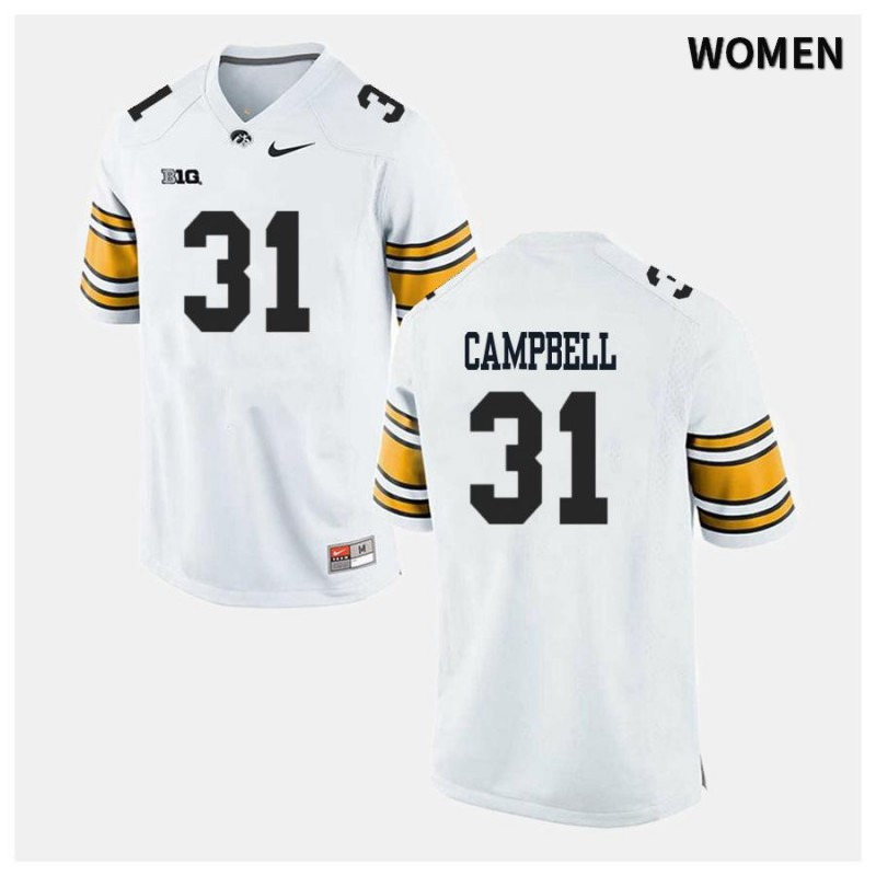 Women's Iowa Hawkeyes NCAA #31 Jack Campbell White Authentic Nike Alumni Stitched College Football Jersey DE34Q10GO